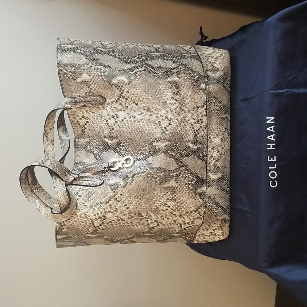 Cole Haan Hannah Snake Embossed Leather Tote